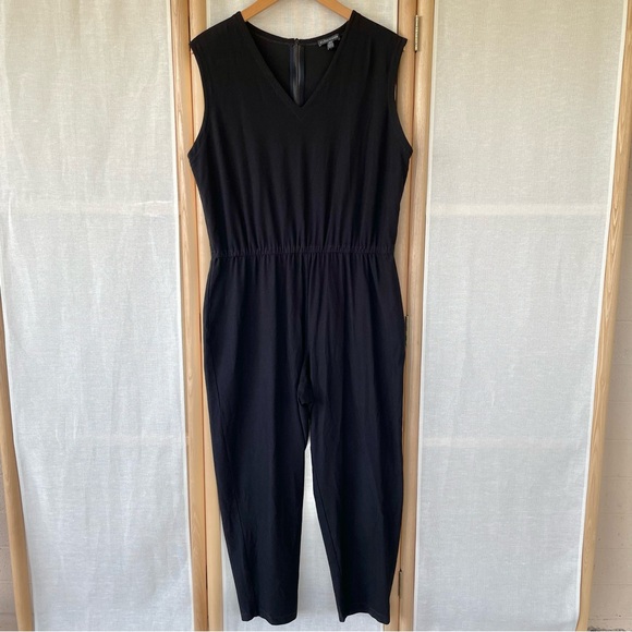 Eileen Fisher Cropped Jumpsuit Women’s L Black Elastic Waist Minimalist Classic - Picture 1 of 14
